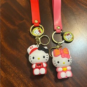 Hello Kitty Keychain Set with Red and Pink Straps